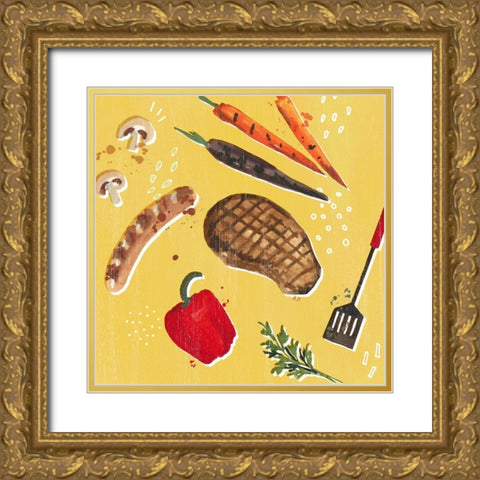 Throw it on the Grill IV Gold Ornate Wood Framed Art Print with Double Matting by Borges, Victoria
