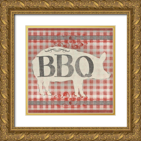 Gingham BBQ I Gold Ornate Wood Framed Art Print with Double Matting by Vess, June Erica