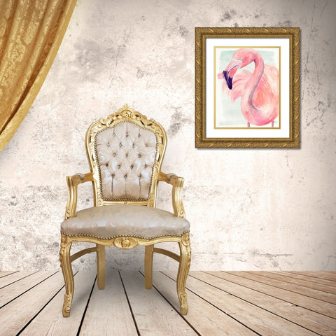 Pastel Flamingo I Gold Ornate Wood Framed Art Print with Double Matting by Parker, Jennifer Paxton