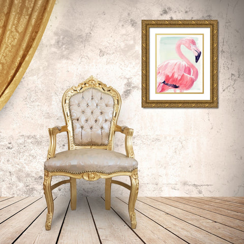 Pastel Flamingo II Gold Ornate Wood Framed Art Print with Double Matting by Parker, Jennifer Paxton