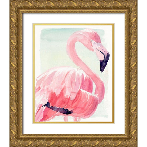 Pastel Flamingo II Gold Ornate Wood Framed Art Print with Double Matting by Parker, Jennifer Paxton