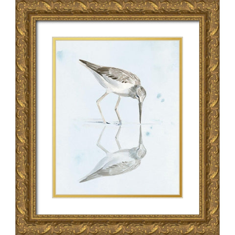 Sandpiper Reflections I Gold Ornate Wood Framed Art Print with Double Matting by Parker, Jennifer Paxton