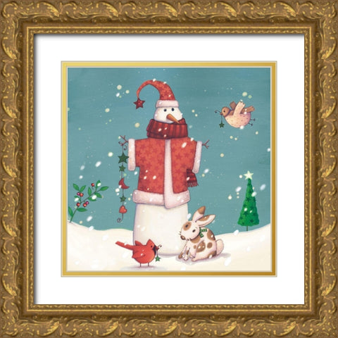 Folk Snowman II Gold Ornate Wood Framed Art Print with Double Matting by Eisner, Viv