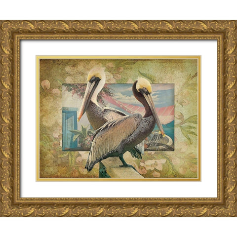 Pelican Paradise IV Gold Ornate Wood Framed Art Print with Double Matting by Hunziker, Steve
