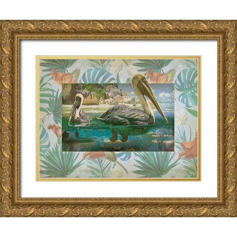 Pelican Paradise V Gold Ornate Wood Framed Art Print with Double Matting by Hunziker, Steve