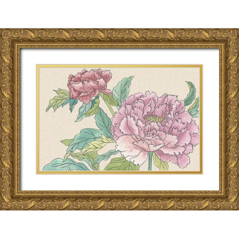 Peony Blooms I Gold Ornate Wood Framed Art Print with Double Matting by Wang, Melissa