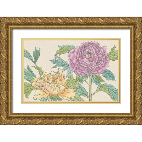 Peony Blooms III Gold Ornate Wood Framed Art Print with Double Matting by Wang, Melissa