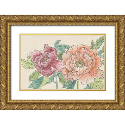 Peony Blooms IV Gold Ornate Wood Framed Art Print with Double Matting by Wang, Melissa