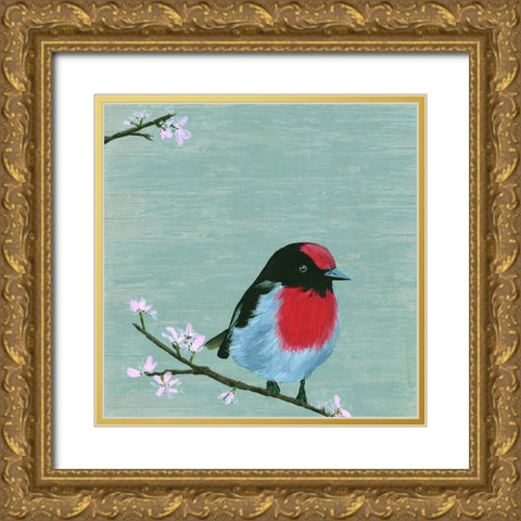 Bird and Blossoms IV Gold Ornate Wood Framed Art Print with Double Matting by Wang, Melissa