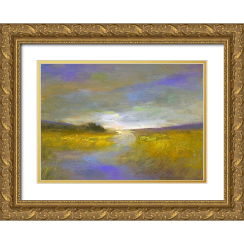 Mustard Fields at Dusk Gold Ornate Wood Framed Art Print with Double Matting by Finch, Sheila