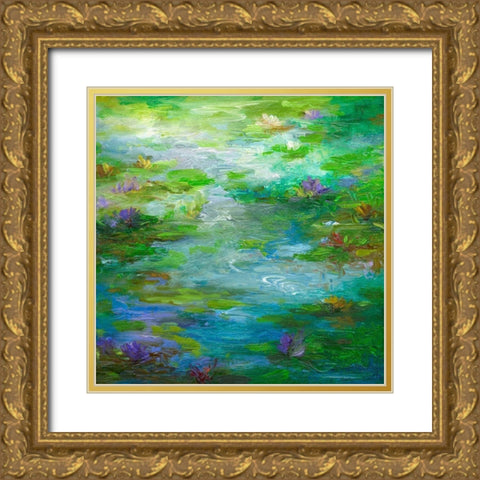 Water Lily Pond #1 Gold Ornate Wood Framed Art Print with Double Matting by Finch, Sheila