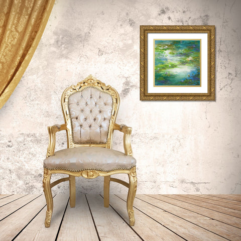 Water Lily Pond #2 Gold Ornate Wood Framed Art Print with Double Matting by Finch, Shiela