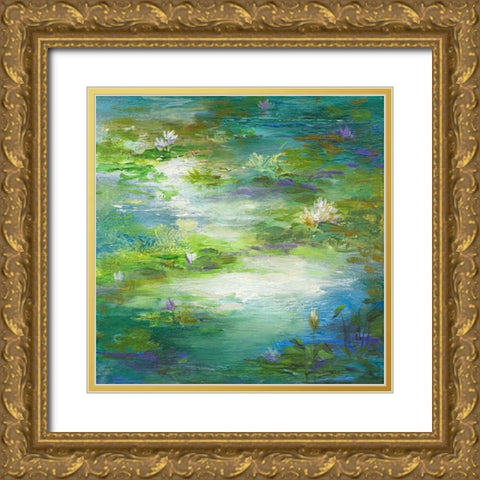 Water Lily Pond #2 Gold Ornate Wood Framed Art Print with Double Matting by Finch, Shiela
