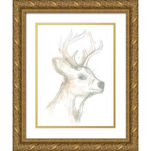 Deer Cameo IV Gold Ornate Wood Framed Art Print with Double Matting by Vess, June Erica