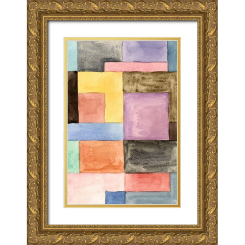Primary Blocks III Gold Ornate Wood Framed Art Print with Double Matting by Wang, Melissa