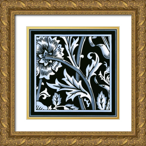 Blue and White Floral Motif IV Gold Ornate Wood Framed Art Print with Double Matting by Vision Studio