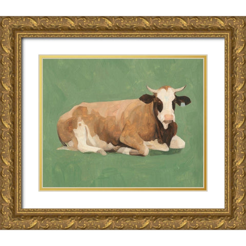 How Now Brown Cow II Gold Ornate Wood Framed Art Print with Double Matting by Scarvey, Emma