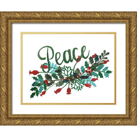 Cut Wreath Christmas II Gold Ornate Wood Framed Art Print with Double Matting by Moore, Regina