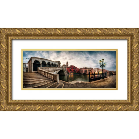 Rialto - Grand Canal Panorama Gold Ornate Wood Framed Art Print with Double Matting by Head, Danny