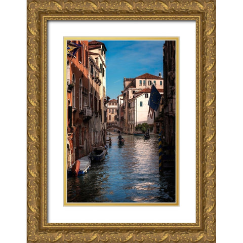 Passing Gondolas Gold Ornate Wood Framed Art Print with Double Matting by Head, Danny