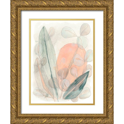 Leaf Scatter I Gold Ornate Wood Framed Art Print with Double Matting by Vess, June Erica