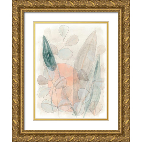 Leaf Scatter II Gold Ornate Wood Framed Art Print with Double Matting by Vess, June Erica