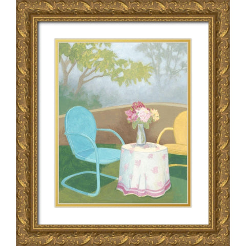 Garden Conversation I Gold Ornate Wood Framed Art Print with Double Matting by Meagher, Megan