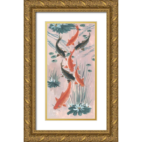 Traditional Koi Pond I Gold Ornate Wood Framed Art Print with Double Matting by Wang, Melissa