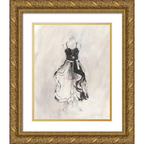 Black Evening Gown II Gold Ornate Wood Framed Art Print with Double Matting by Harper, Ethan