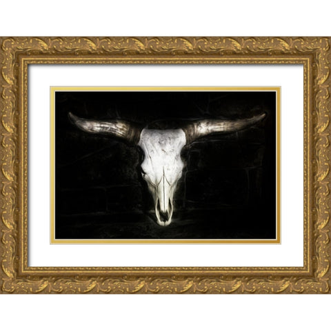 Cow Skull Gold Ornate Wood Framed Art Print with Double Matting by PHBurchett
