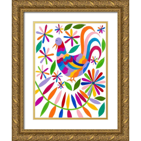 Otomi Bird I Gold Ornate Wood Framed Art Print with Double Matting by Moore, Regina