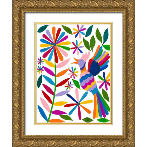 Otomi Bird II Gold Ornate Wood Framed Art Print with Double Matting by Moore, Regina