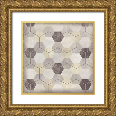 Hexagon Tile VIII Gold Ornate Wood Framed Art Print with Double Matting by Vess, June Erica