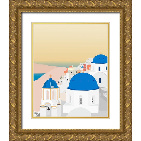 Travel Europe--Santorini Gold Ornate Wood Framed Art Print with Double Matting by Soerensen, Gurli