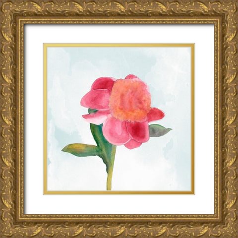 Joyful Peony III Gold Ornate Wood Framed Art Print with Double Matting by Ludwig, Alicia