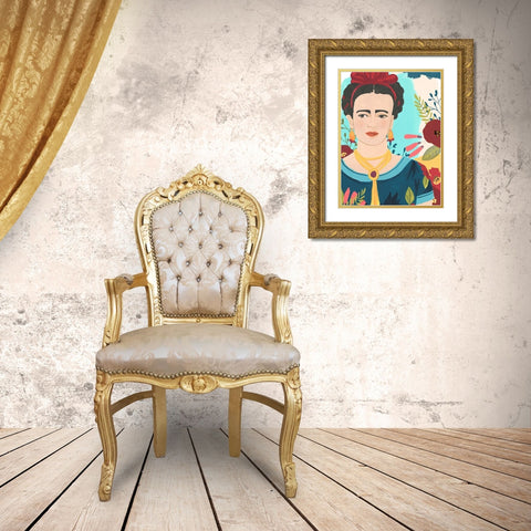 Fridas Garden I Gold Ornate Wood Framed Art Print with Double Matting by Vess, June Erica