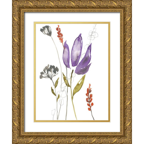 Ultraviolet Bouquet I Gold Ornate Wood Framed Art Print with Double Matting by Goldberger, Jennifer