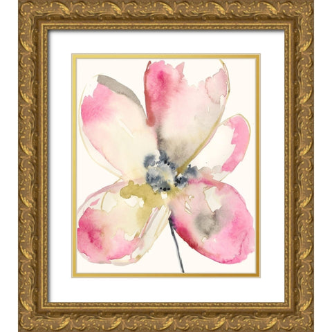 Magenta Petals II Gold Ornate Wood Framed Art Print with Double Matting by Goldberger, Jennifer
