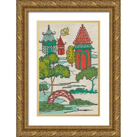 Pagoda Landscape I Gold Ornate Wood Framed Art Print with Double Matting by Zarris, Chariklia