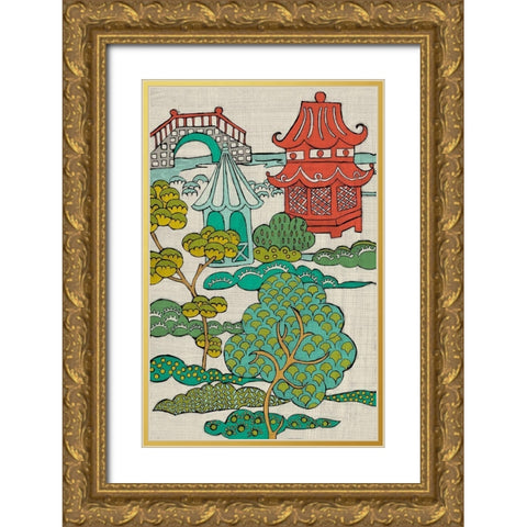 Pagoda Landscape II Gold Ornate Wood Framed Art Print with Double Matting by Zarris, Chariklia