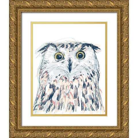 Funky Owl Portrait II Gold Ornate Wood Framed Art Print with Double Matting by Vess, June Erica
