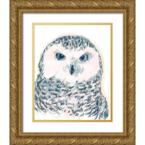 Funky Owl Portrait IV Gold Ornate Wood Framed Art Print with Double Matting by Vess, June Erica