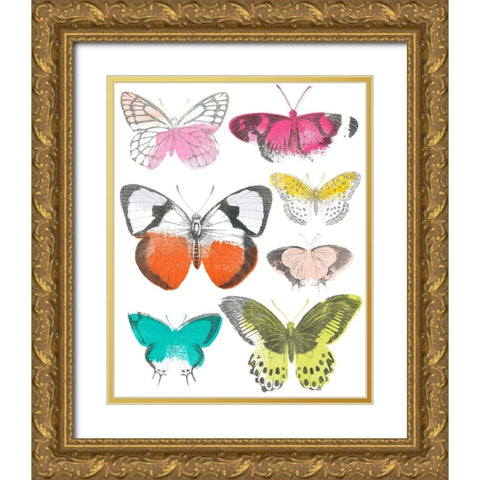 Chromatic Butterflies I Gold Ornate Wood Framed Art Print with Double Matting by Vess, June Erica