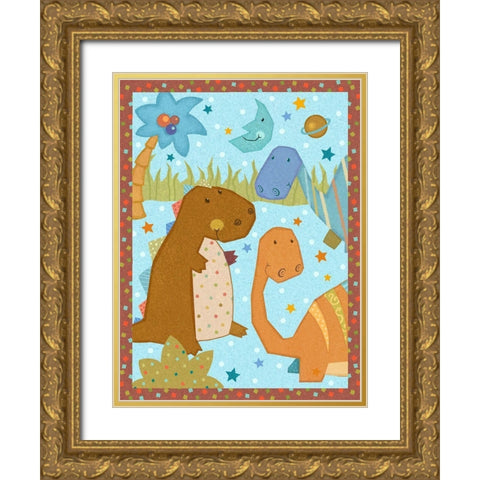 Dino Friends II Gold Ornate Wood Framed Art Print with Double Matting by Eisner, Viv