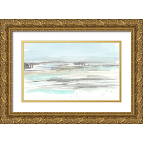 Neutral Mint Horizon II Gold Ornate Wood Framed Art Print with Double Matting by Goldberger, Jennifer