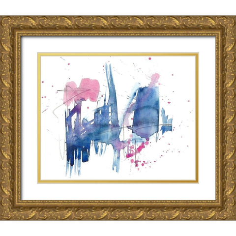 Indigo and Magenta Splash I Gold Ornate Wood Framed Art Print with Double Matting by Goldberger, Jennifer