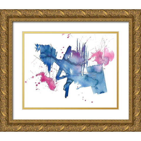 Indigo and Magenta Splash II Gold Ornate Wood Framed Art Print with Double Matting by Goldberger, Jennifer