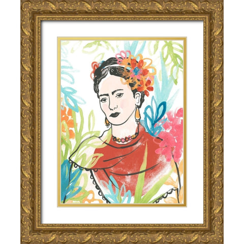 Portrait of Frida  I Gold Ornate Wood Framed Art Print with Double Matting by Vess, June Erica
