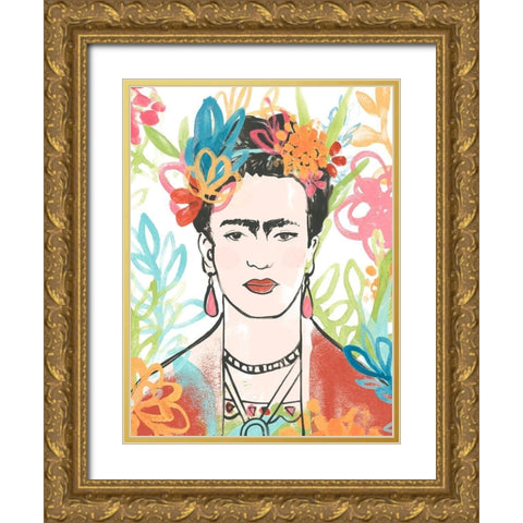Portrait of Frida  II Gold Ornate Wood Framed Art Print with Double Matting by Vess, June Erica