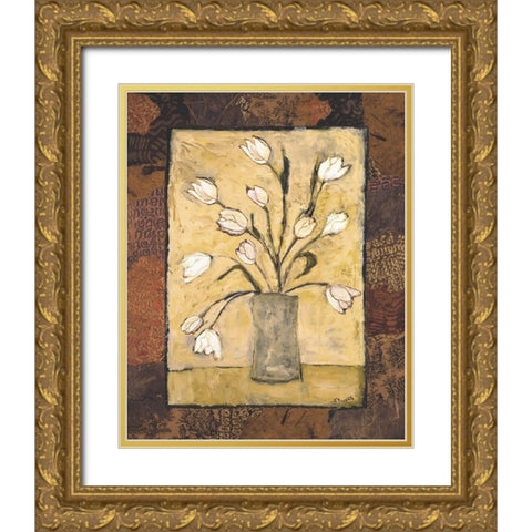 Blooms in Border I Gold Ornate Wood Framed Art Print with Double Matting by Bagnato, Judi